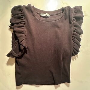 Zara black top with ruffle sleeves sz M